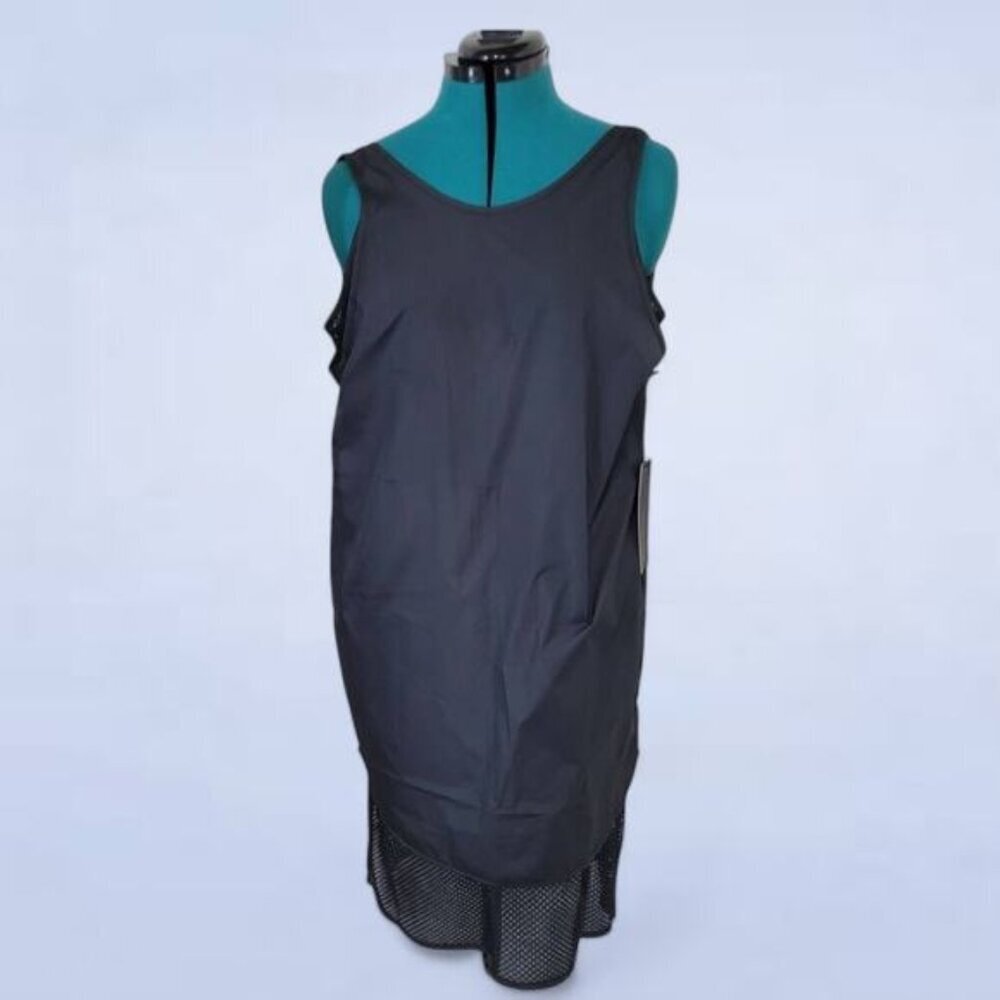 Karma Black Sleeveless Midi Dress with Mesh Hem